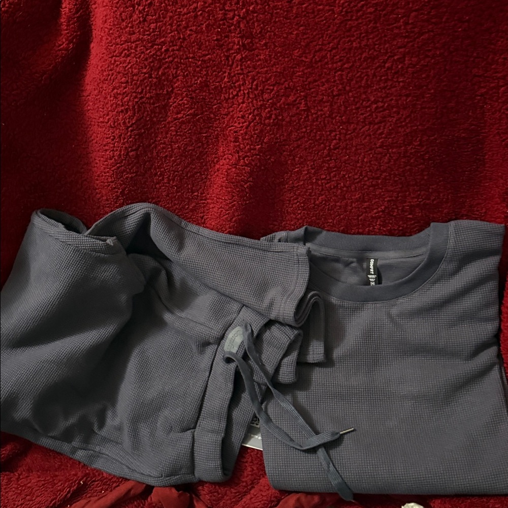 Comfort Waffle Long Sleeve Shirt and pant set - Stone Blue
